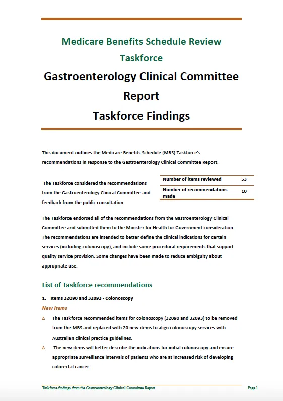Cover image for Taskforce findings – Gastroenterology Clinical Committee report