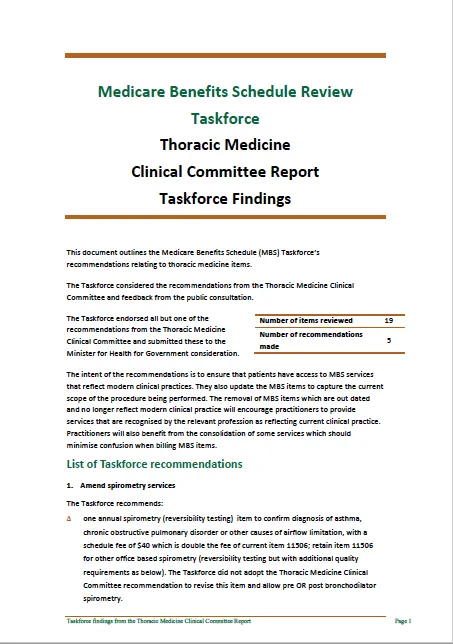 Cover image for Taskforce findings – Thoracic Medicine Clinical Committee report 