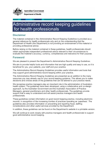 Cover of Administrative record keeping guidelines for health professionals