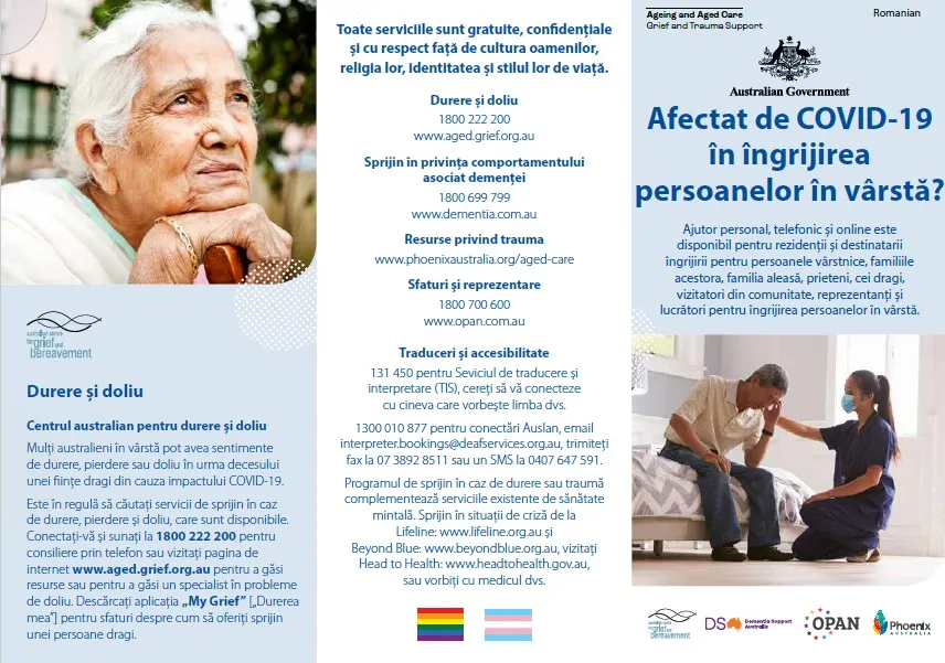 Coronavirus (COVID-19) – Afectat de COVID-19 în îngrijirea persoanelor în vârstă? (Grief and Trauma Support Services – Brochure)