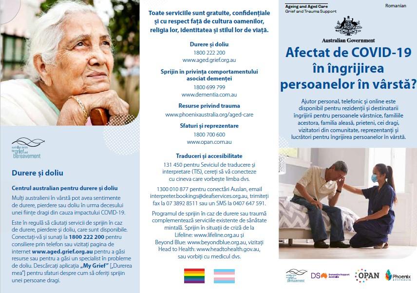 Coronavirus (COVID-19) – Afectat de COVID-19 în îngrijirea persoanelor în vârstă? (Grief and Trauma Support Services – Brochure)