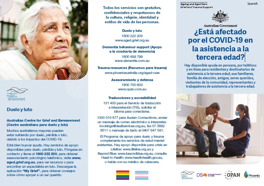 Coronavirus (COVID-19) – ¿Está afectado por el COVID-19 en la asistencia a la tercera edad? (Grief and Trauma Support Services – Brochure)