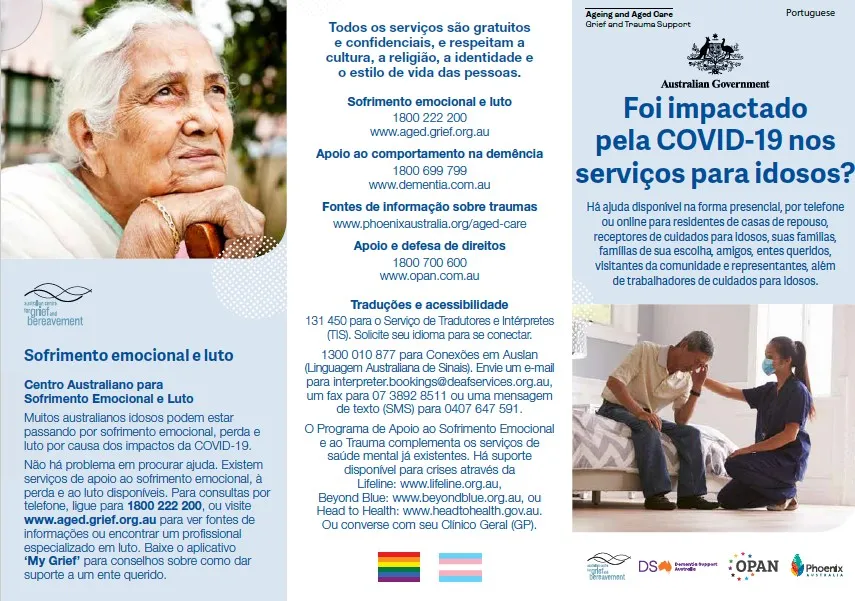 Coronavirus (COVID-19) – Foi impactado pela COVID-19 nos serviços para idosos? (Grief and Trauma Support Services – Brochure)