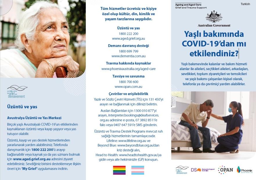 Coronavirus (COVID-19) – Yaşlı bakımında COVID-19’dan mı etkilendiniz? (Grief and Trauma Support Services – Brochure)