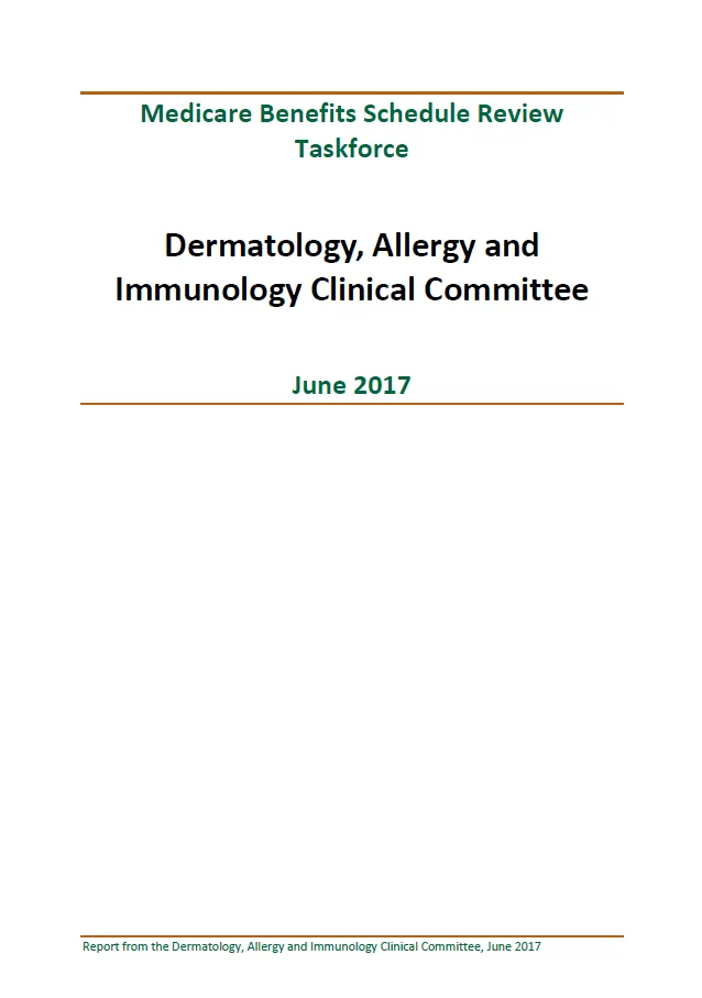 Cover image of final clinical committee report for Dermatology, Allergy and Immunology.
