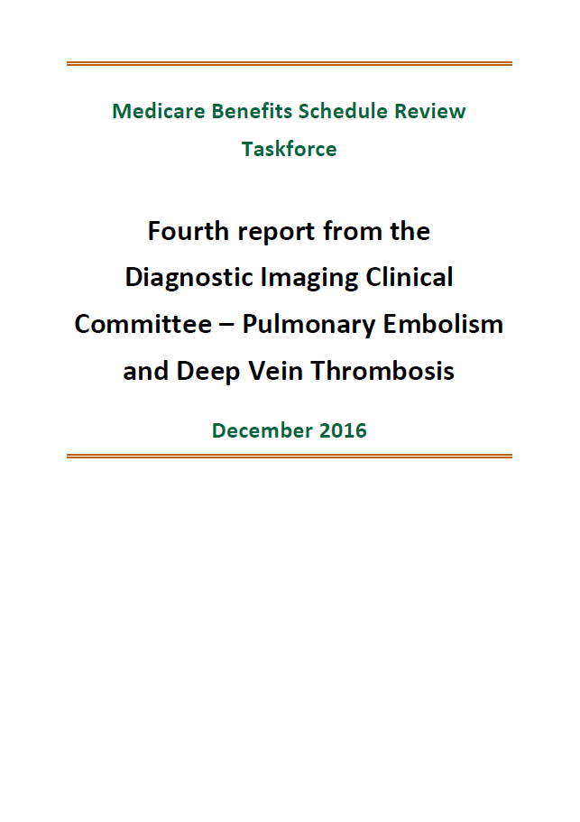 Cover image of final clinical committee report for Diagnostic Imaging – Pulmonary Embolism and Deep Vein Thrombosis