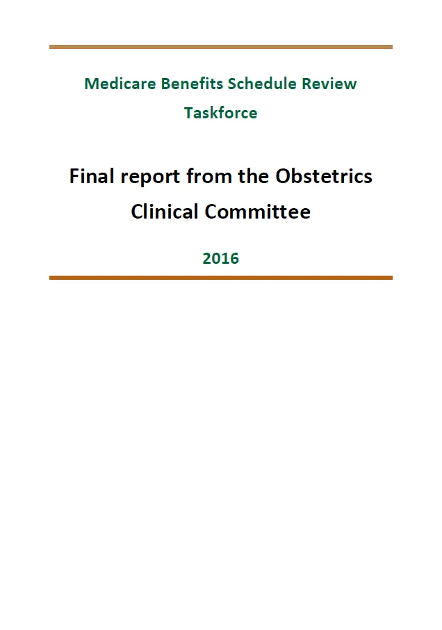 Cover image of final clinical committee report for Obstetrics 