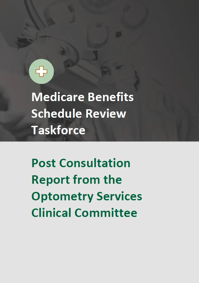 Cover image of final clinical committee report for Optometry Services