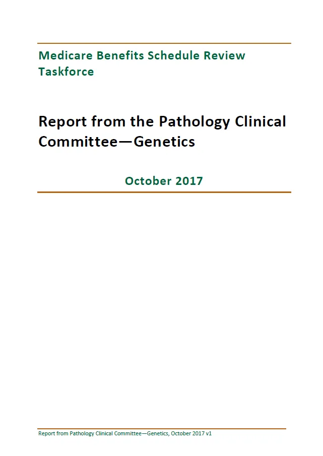 Cover image of final clinical committee report for Pathology – Genetics