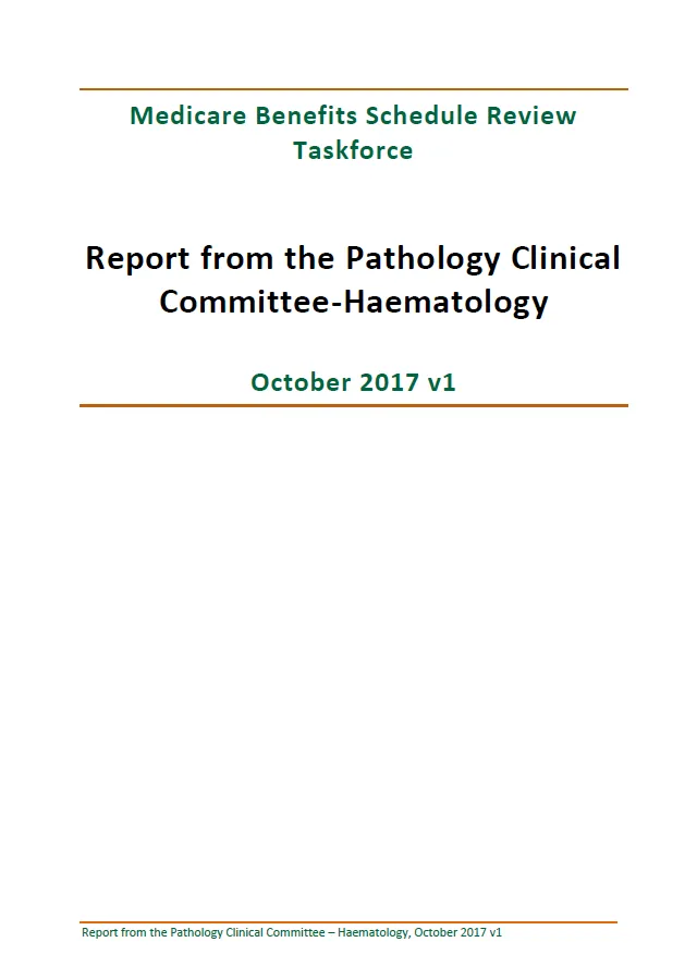 Cover image of final clinical committee report for Haematology 