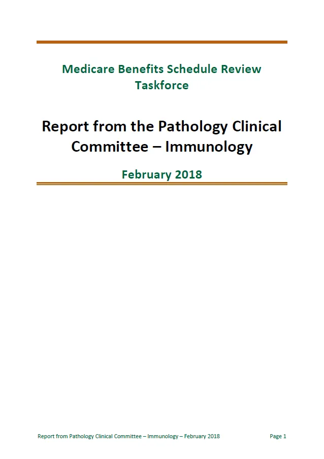 Cover image of final clinical committee report for Pathology – Immunology