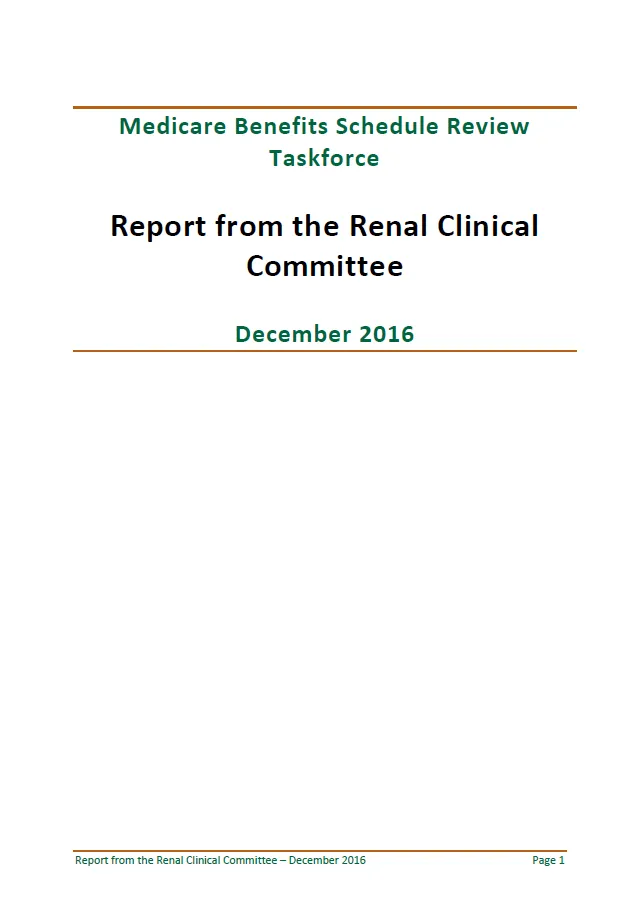 Cover image of final clinical committee report for Renal Medicine