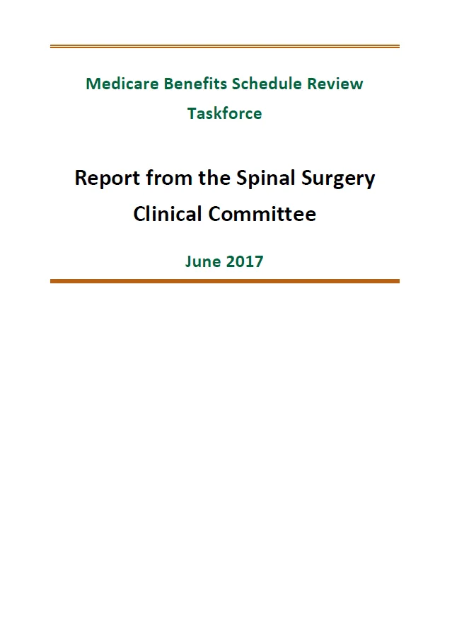 Cover image of final clinical committee report for Spinal Surgery
