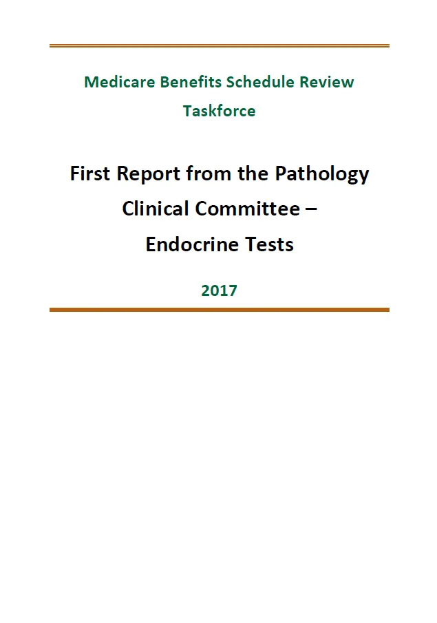 Cover image of final clinical committee report for Pathology – Endocrine Tests