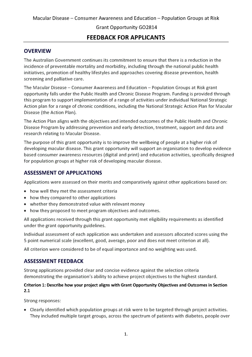 Cover image for the GO2814  General Applicant feed back