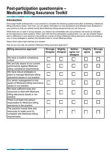 Cover of post-participation questionnaire