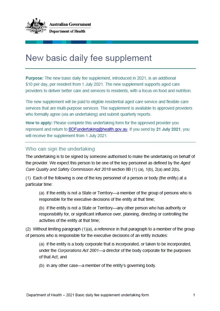 New basic daily fee supplement