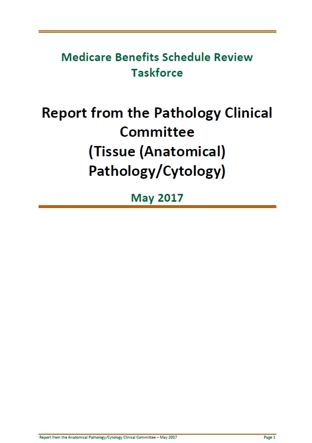 Cover image of final clinical committee report for Pathology