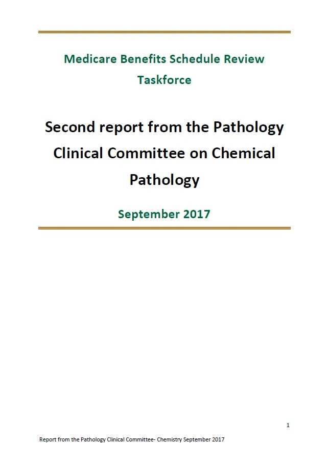 Cover image of final clinical committee report for Pathology – Chemical Pathology 