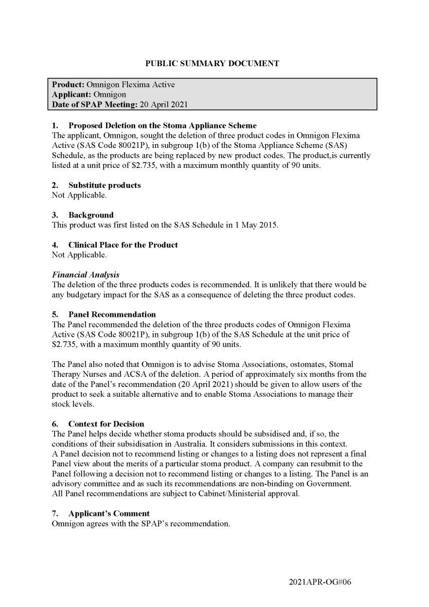 Cover image for Omnigon Flexima Active – SAS Code 80021P – Deletion