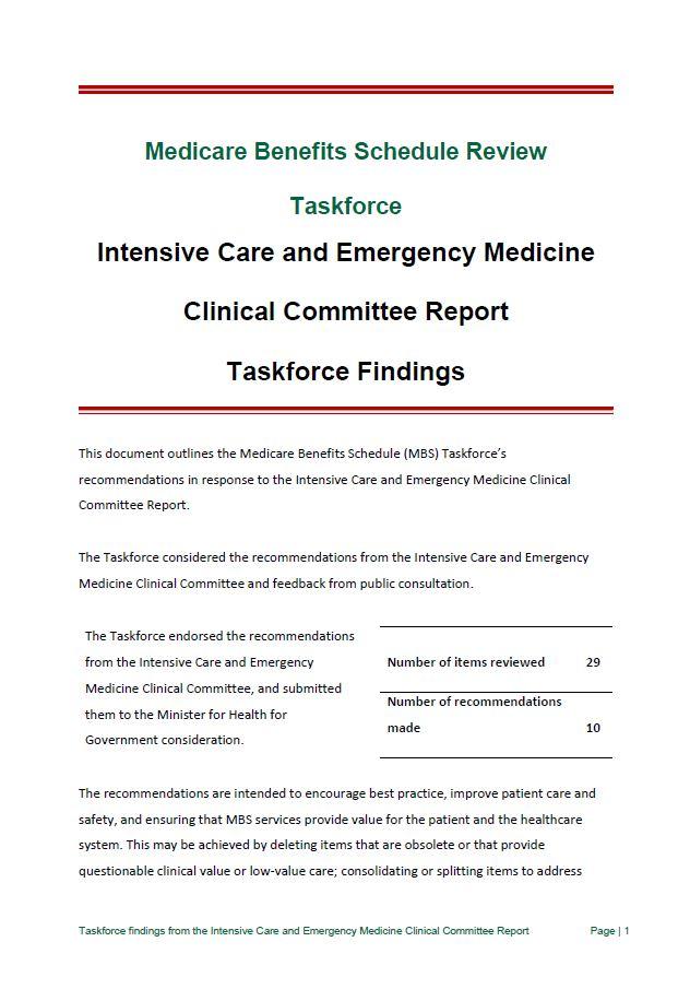 Cover image for MBS Review Intensive Care and Emergency Medicine Clinical Committee Report