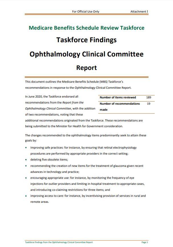 Cover image of Taskforce findings – Ophthalmology Clinical Committee report