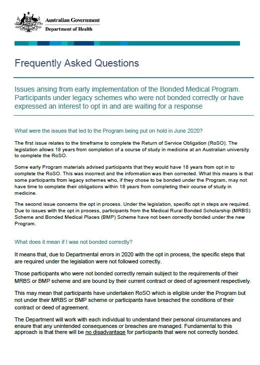 Bonded Medical Program Frequently Asked Questions – July 2021