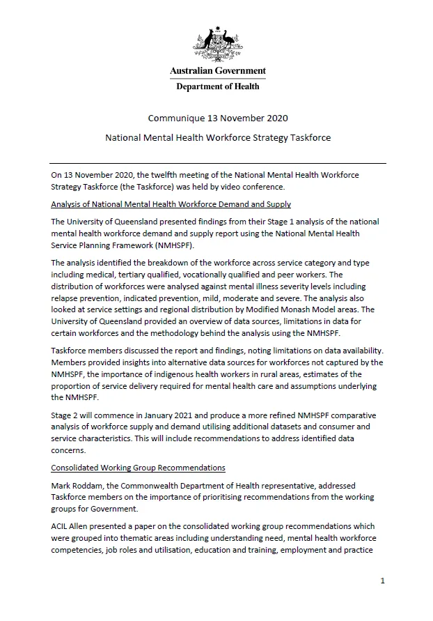 NMHWS taskforce meeting communique – 13 November 2020