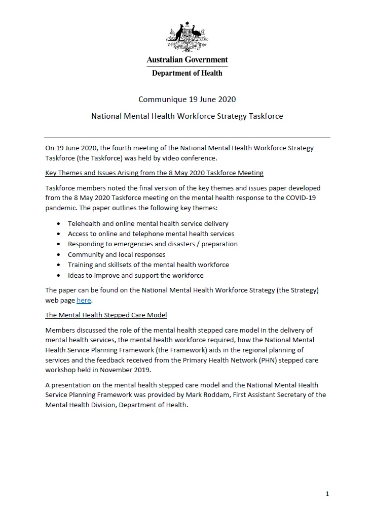  NMHWS taskforce meeting communique – 19 June 2020