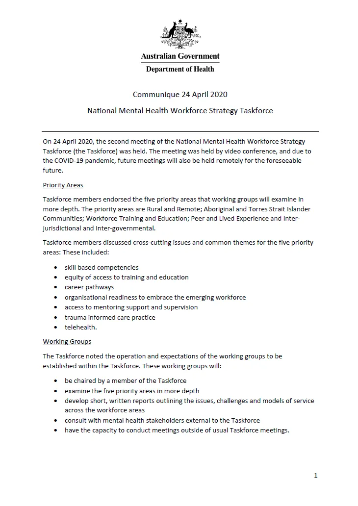 NMHWS taskforce meeting communique – 24 April 2020