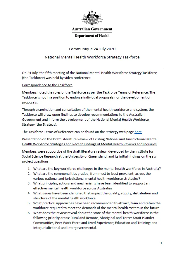 NMHWS taskforce meeting communique – 24 July 2020