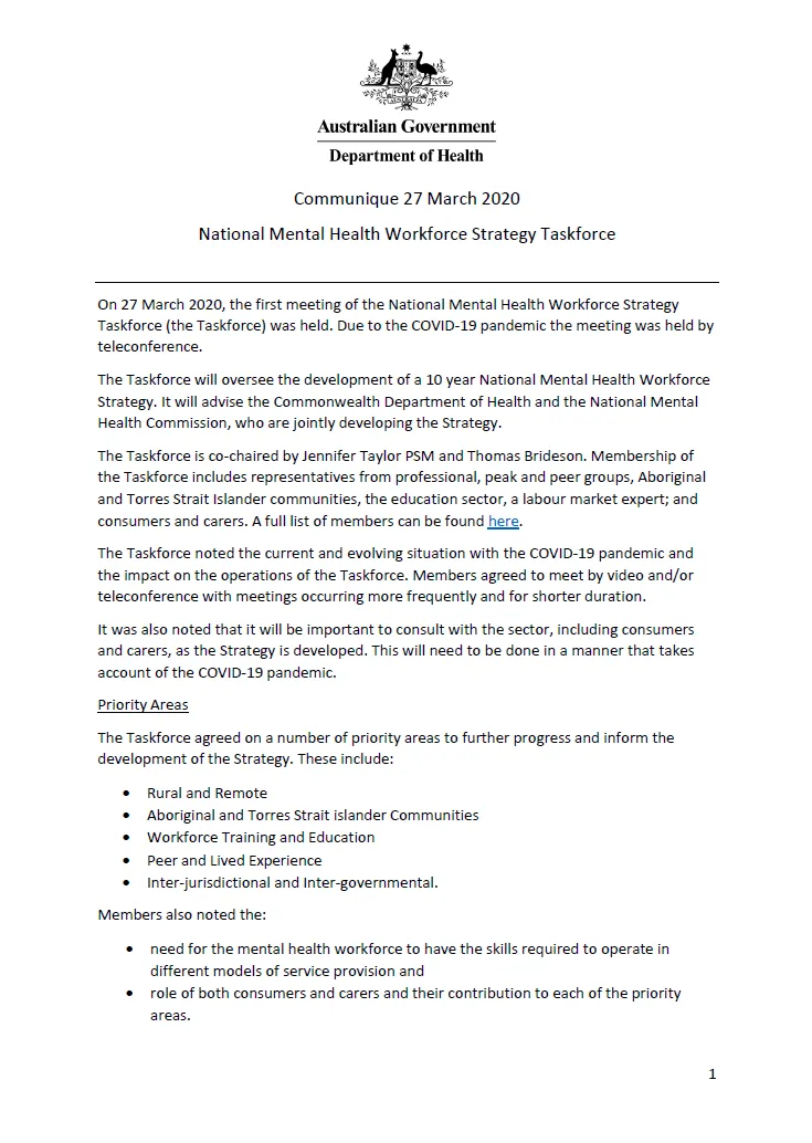 NMHWS taskforce meeting communique – 27 March 2020