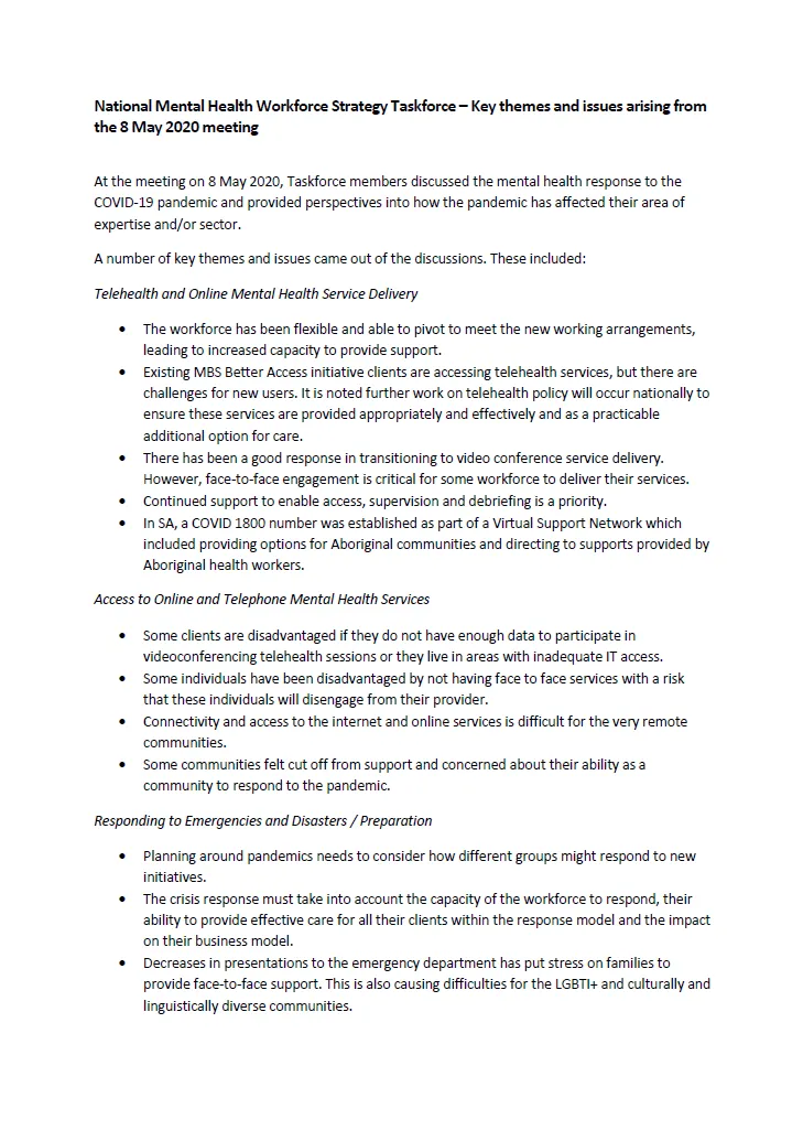 NMHWS taskforce meeting communique – 8 May 2020