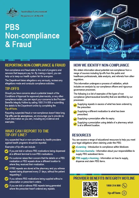 Pharmaceutical Benefits Scheme Non-compliance Fraud flyer