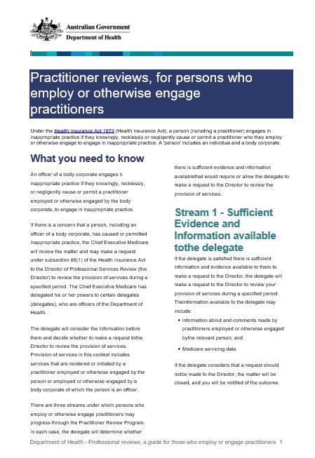 Practitioner review - a guide for those who employ or engage practitioners