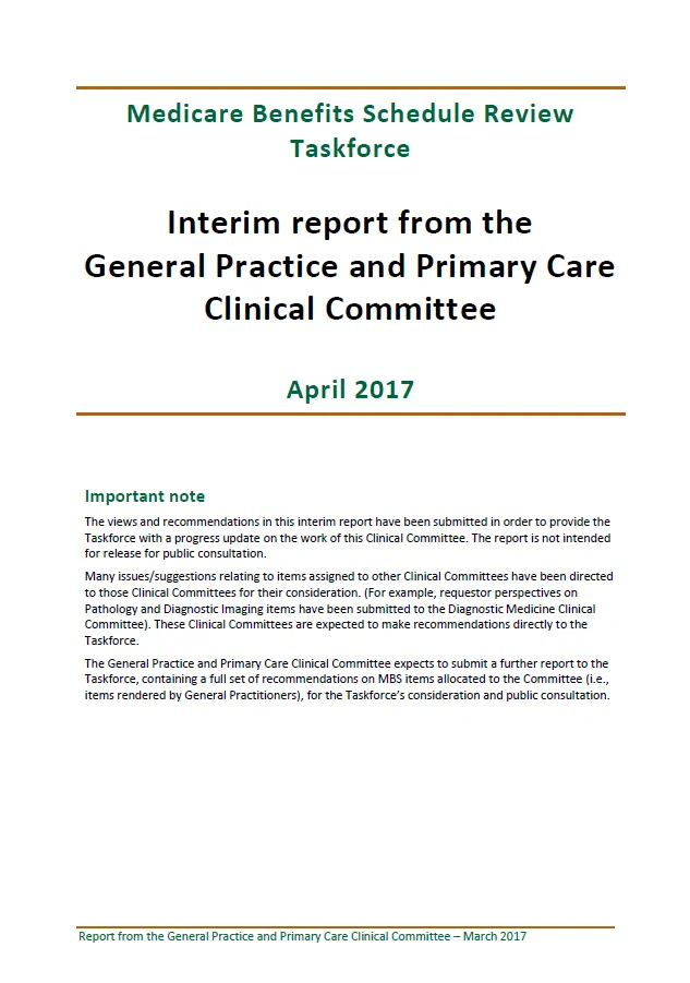 Report from the General Practice and Primary Care Clinical Committee – Phase 1