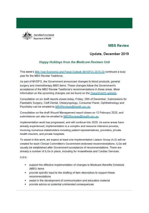 Cover image of December 2019 update – MBS Review. 