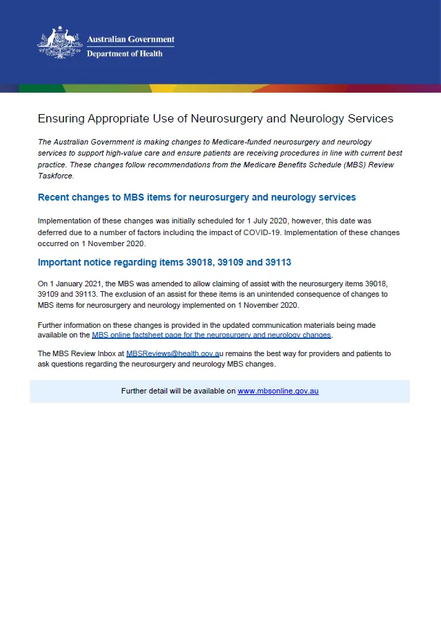 Cover image of the ensuring appropriate use of neurosurgery and neurology services fact sheet