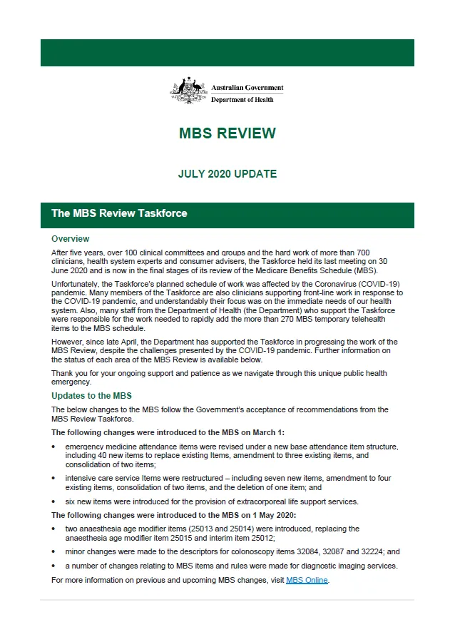 Cover image of July 2020 update – MBS Review. 