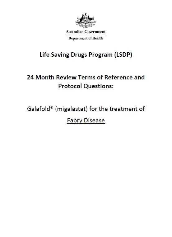 Migalastat terms of reference and protocol questions cover