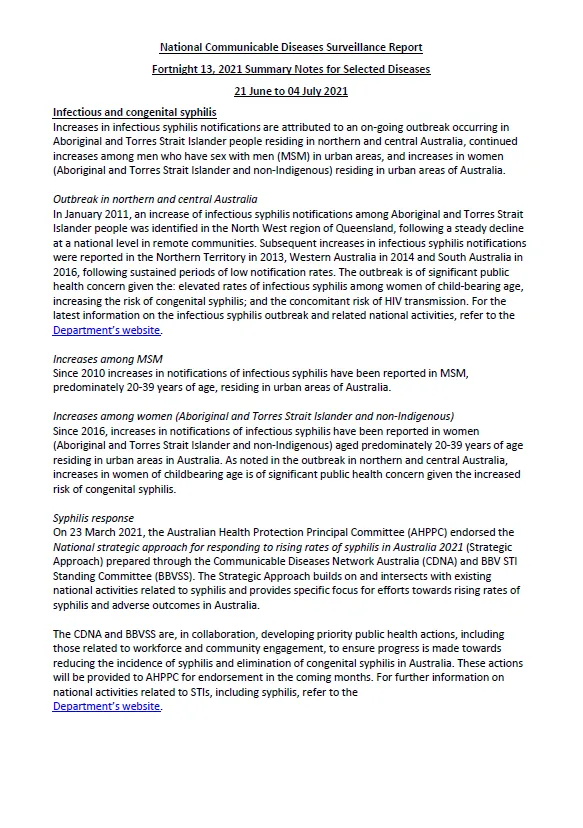 Cover image for National Notifiable Diseases Surveillance System fortnightly reports – 21 June to 4 July 2021