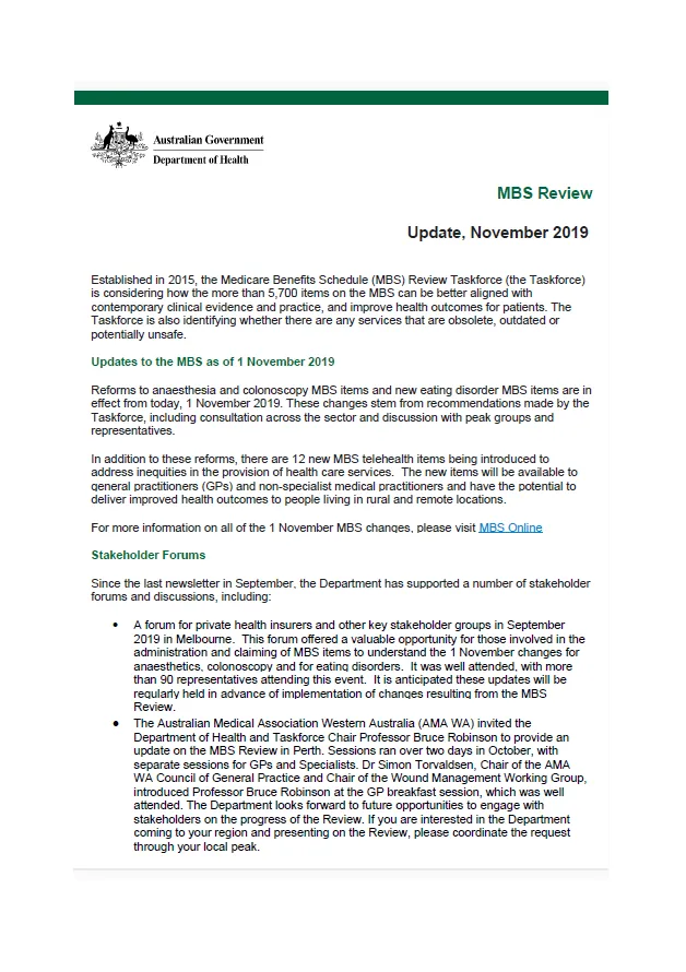 Cover image of November 2019 update – MBS Review. 