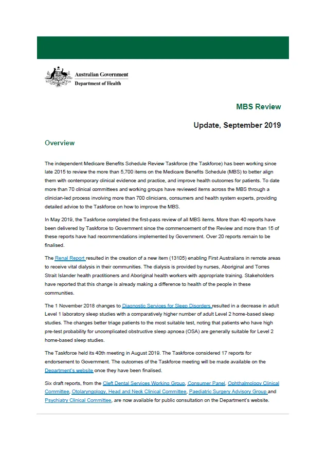 Cover image of September 2019 update – MBS Review. 