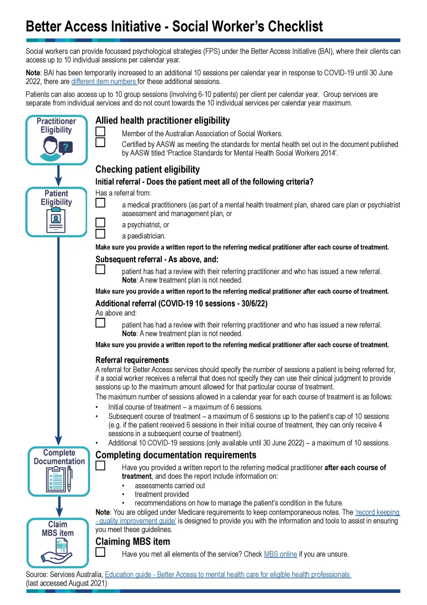 Better Access Initiative Checklist - Social Workers