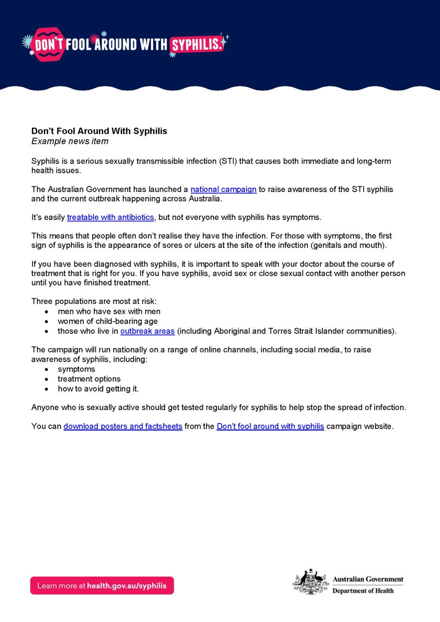 Example news item for stakeholders