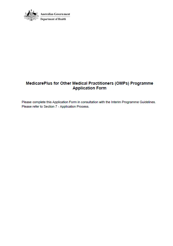 Cover image for Medicare Plus Other Medical Practitioners (MOMPs) application form