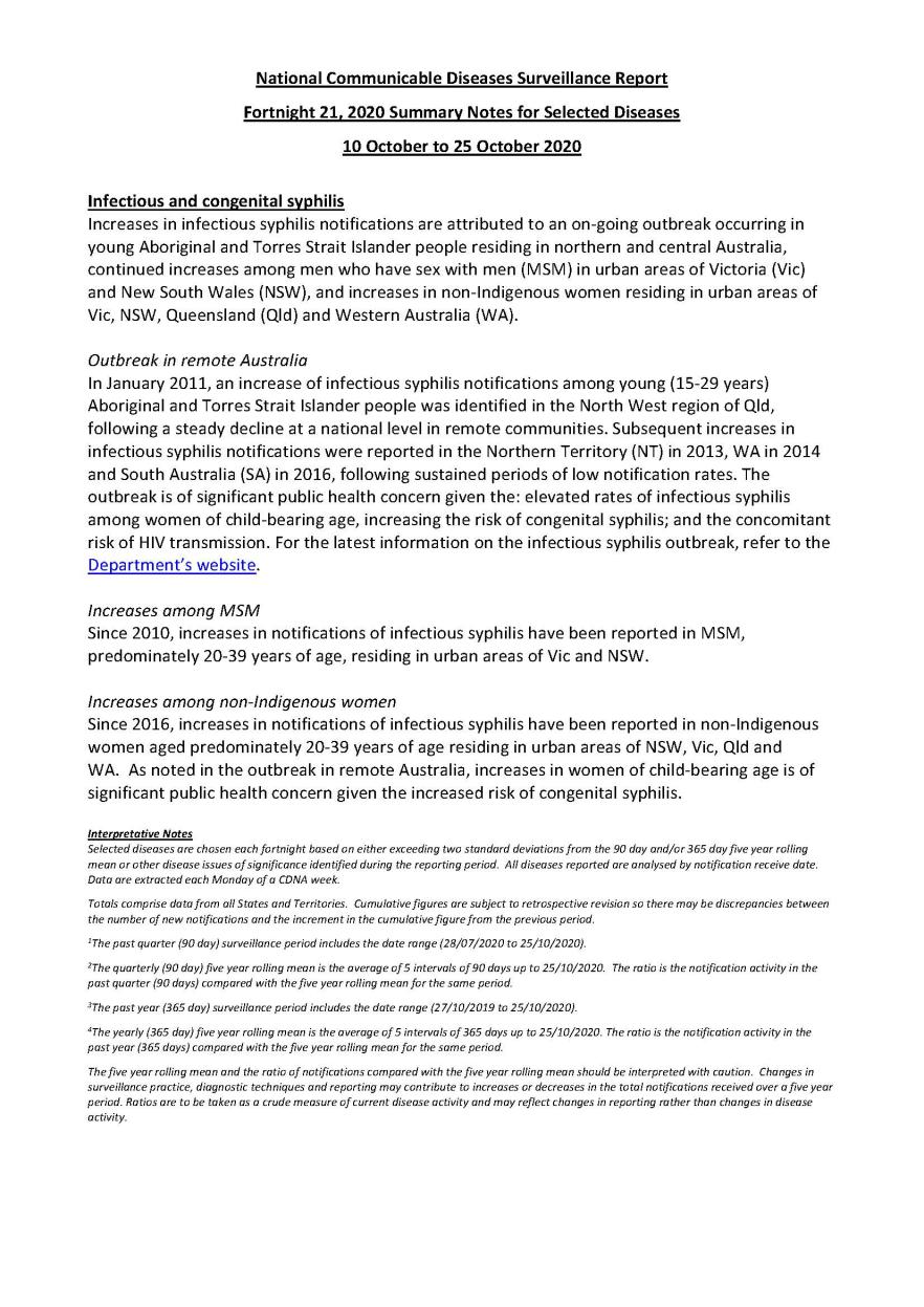 Cover image for National Notifiable Diseases Surveillance System fortnightly reports – 10 to 25 October 2020