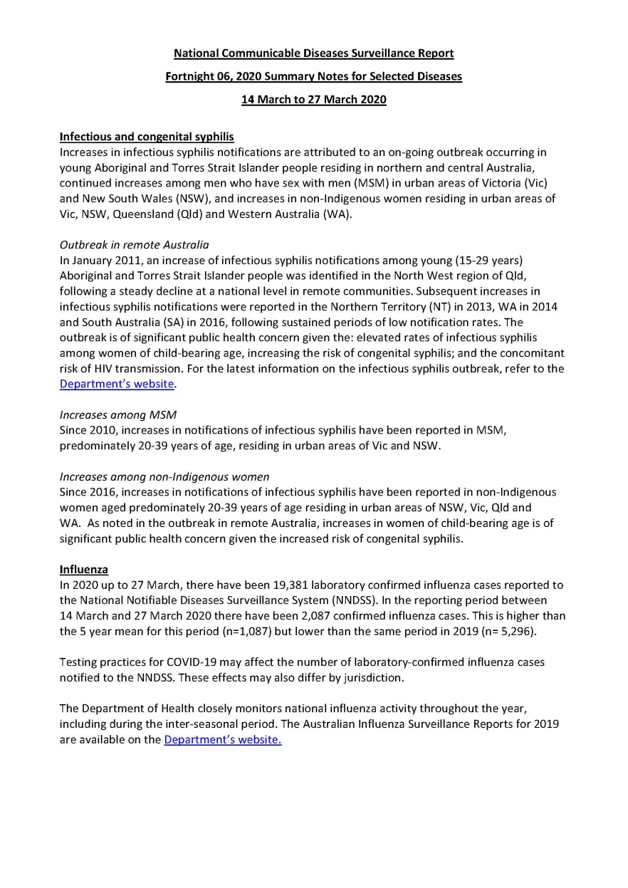 Cover image for National Interoperable Notifiable Diseases Surveillance System (NINDSS) fortnightly reports – 14 to 27 March 2020