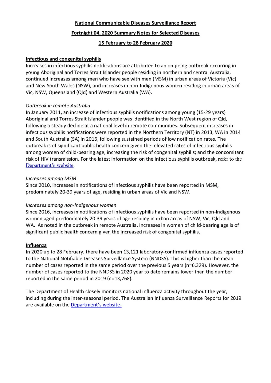 Cover image for National Interoperable Notifiable Diseases Surveillance System (NINDSS) fortnightly reports – 15 to 28 February 2020