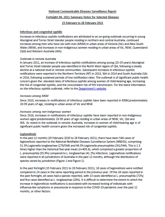 cover image for National Notifiable Diseases Surveillance System fortnightly reports – 15 to 28 February 2021